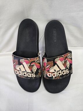 Adidas Women’s Black Floral Logo Slide Sandals